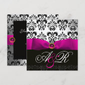 INVITATION RUBAN FUCHSIA BLANC NOIR MONOGRAMME DAMASSÉ (Devant / Derrière)