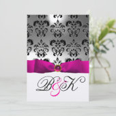 INVITATION RUBAN FUCHSIA BLANC NOIR MONOGRAMME DAMASSÉ (Debout devant)