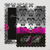 INVITATION RUBAN FUCHSIA BLANC NOIR MONOGRAMME DAMASSÉ (Devant / Derrière)