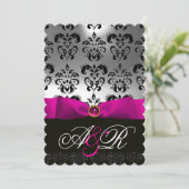 INVITATION RUBAN FUCHSIA BLANC NOIR MONOGRAMME DAMASSÉ (Debout devant)