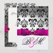INVITATION RUBAN FUCHSIA OR NOIR  MONOGRAMME DAMASSÉ (Devant / Derrière)