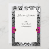 INVITATION RUBAN FUCHSIA ROSE ARGENT NOIR MONOGRAMME DAMAS (Dos)