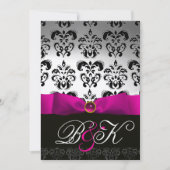 INVITATION RUBAN FUCHSIA ROSE BLANC NOIR DAMAS MONOGRAMME (Devant)