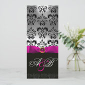 INVITATION RUBAN FUCHSIA ROSE MONOGRAMME DAMAS NOIR BLANC (Debout devant)