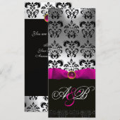 INVITATION RUBAN FUCHSIA ROSE MONOGRAMME DAMAS NOIR BLANC (Devant / Derrière)