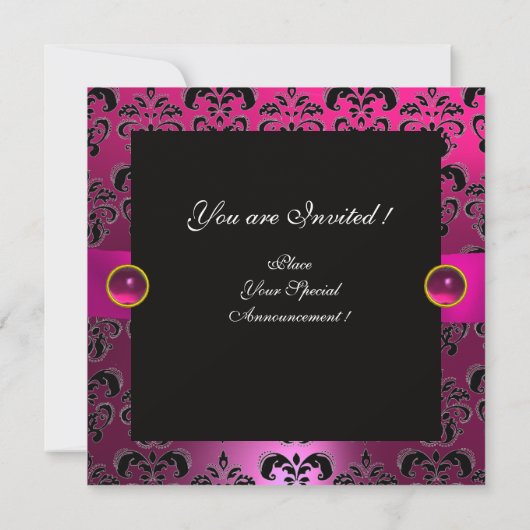 INVITATION RUBAN FUCHSIA ROSE VIOLET NOIR DAMAS MONOGRAMME (Dos)
