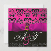 INVITATION RUBAN FUCHSIA ROSE VIOLET NOIR DAMAS MONOGRAMME (Devant)