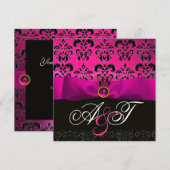 INVITATION RUBAN FUCHSIA ROSE VIOLET NOIR DAMASSÉ MONOGRAMME (Devant / Derrière)