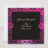 INVITATION RUBAN FUCHSIA ROSE VIOLET NOIR DAMASSÉ MONOGRAMME (Dos)