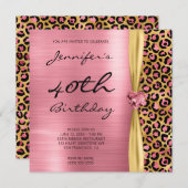 Invitation Ruban Gem Gem Leopard d'or rose 40e anniversaire (Devant / Derrière)