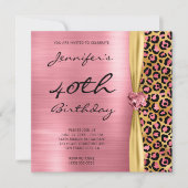 Invitation Ruban Gem Gem Leopard d'or rose 40e anniversaire (Devant)
