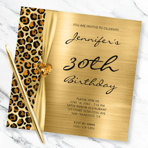 Invitation Ruban Gem Leopard Or Cuivre 30e anniversaire