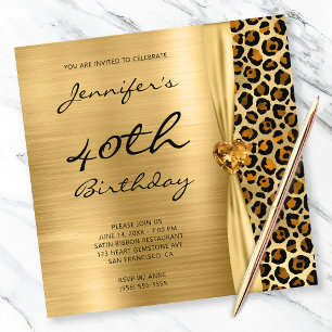 Invitation Ruban Gem Leopard Or Cuivre 40e anniversaire