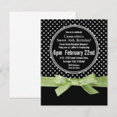 Invitation Ruban Girly de vert de chaux du bonbon 16 à pois (Devant / Derrière)