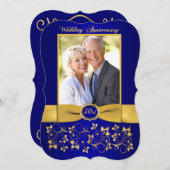 Invitation Ruban Imprimé 50e Anniversaire - Bleu (Devant / Derrière)