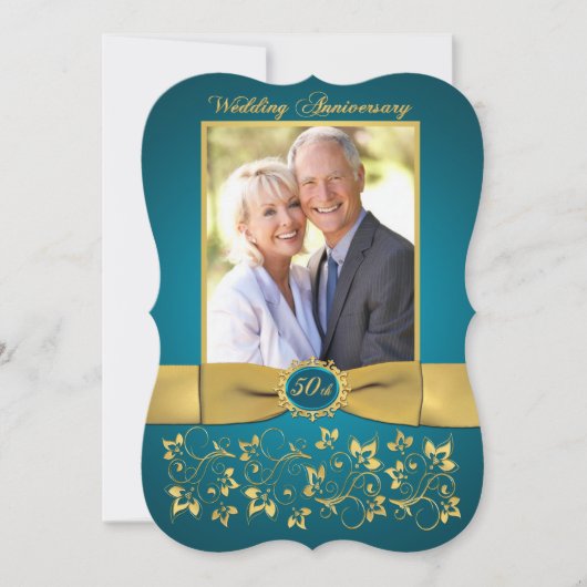 Invitation Ruban Imprimé 50e Anniversaire - Bleu V (Devant)