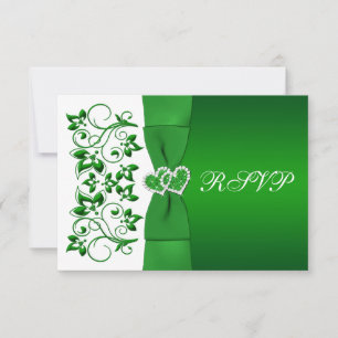 Invitation RUBAN IMPRIMÉ Carte-réponse florale verte et blanc