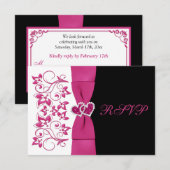 Invitation RUBAN IMPRIMÉ Rose, Blanc, Noir Carte-réponse (Devant / Derrière)