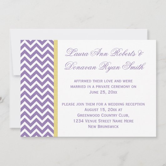 Invitation Ruban Jaune Chevron Blanc Violet Réception uniquem (Devant)