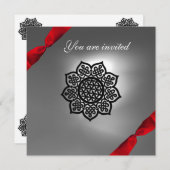 Invitation ruban MAGIC EVENT blanc rouge (Devant / Derrière)