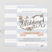 Invitation Ruban Mariage - Bleu (Devant / Derrière)