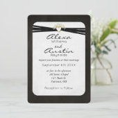 Invitation Ruban Mariage noir dans le coeur de l'or (Debout devant)