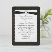 Invitation Ruban Mariage noir dans le coeur de l'or (Debout devant)