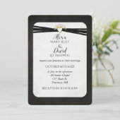 Invitation Ruban Mariage noir dans le coeur de l'or (Debout devant)