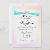 Invitation Ruban Mariage Turquoise dans le coeur d'or (Devant)