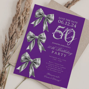 Invitation Ruban Mignardise Argenté Enregistrer la Date 50e A
