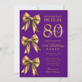 Invitation Ruban Mignardise Doré Enregistrer Date 80e Anniver (Devant)