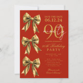 Invitation Ruban Mignardise Doré Enregistrer Date 90e Anniver (Devant)