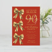 Invitation Ruban Mignardise Doré Enregistrer Date 90e Anniver (Debout devant)