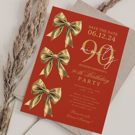Invitation Ruban Mignardise Doré Enregistrer Date 90e Anniver