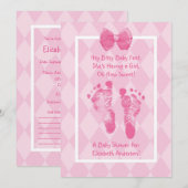 Invitation Ruban mignon de rose de baby shower d'empreintes (Devant / Derrière)