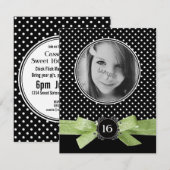 Invitation Ruban mignon de vert de chaux du bonbon 16 à photo (Devant / Derrière)