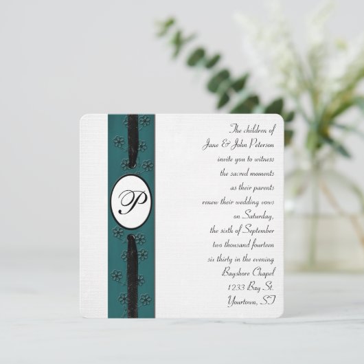 Invitation Ruban Monogramme pour le renouvellement Vow (Debout devant)