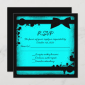 Invitation Ruban noir bleu sarcelle grunge mariage RSVP (Devant / Derrière)