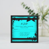 Invitation Ruban noir bleu sarcelle grunge mariage RSVP (Debout devant)