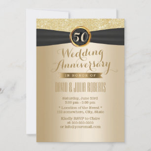 Invitation Ruban noir élégant Or 50 ans de mariage
