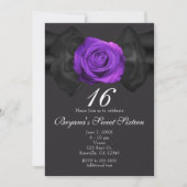 Invitation Ruban noir et Rose violet n'importe quelle invitat (Devant)