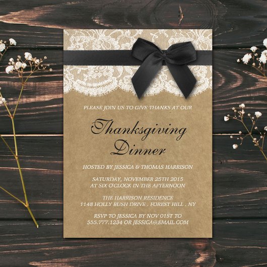 Invitation Ruban Noir Sur Kraft Et Dîner D'Action De Grâce De