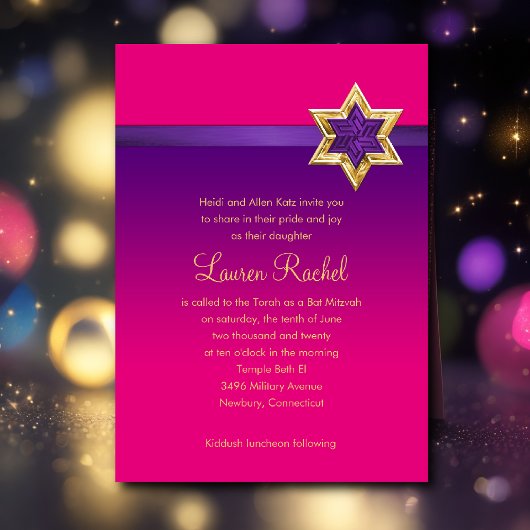 Invitation Ruban Ombre violet bat mitzvah et étoile