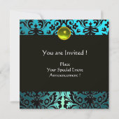 INVITATION RUBAN OR JAUNE BLEU SARCELLE AQUA NOIR DAMAS (Dos)