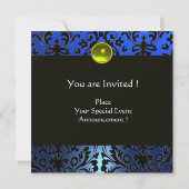 INVITATION RUBAN OR JAUNE BLEU VOILE NOIR DAMASSÉ MONOGRAMME (Dos)