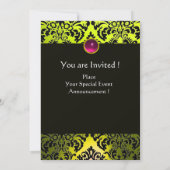 INVITATION RUBAN OR JAUNE FUCHSIA NOIR DAMAS MONOGRAMME (Dos)