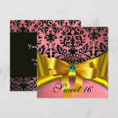 INVITATION RUBAN OR JAUNE NOIR ROSE DAMAS (Devant / Derrière)