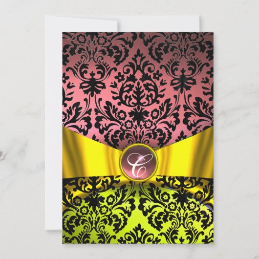 INVITATION RUBAN OR JAUNE NOIR ROSE DAMAS MONOGRAMME (Devant)