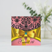 INVITATION RUBAN OR JAUNE NOIR ROSE DAMASSE (Debout devant)