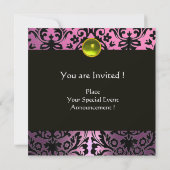 INVITATION RUBAN OR JAUNE NOIR ROSE DAMASSE MONOGRAMME (Dos)